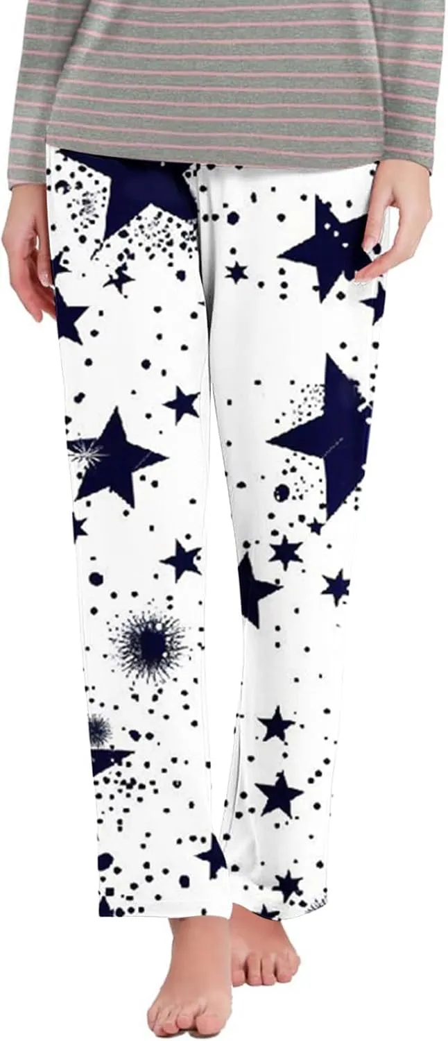 Womens Ultra-Soft Comfy Lounge Pants Loose Elastic Waist Pajamas Bottoms Stretch Funny Graphic Printed Sleepwear