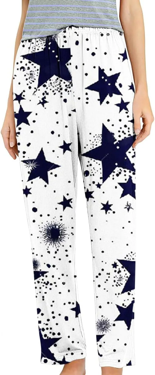 Womens Ultra-Soft Comfy Lounge Pants Loose Elastic Waist Pajamas Bottoms Stretch Funny Graphic Printed Sleepwear