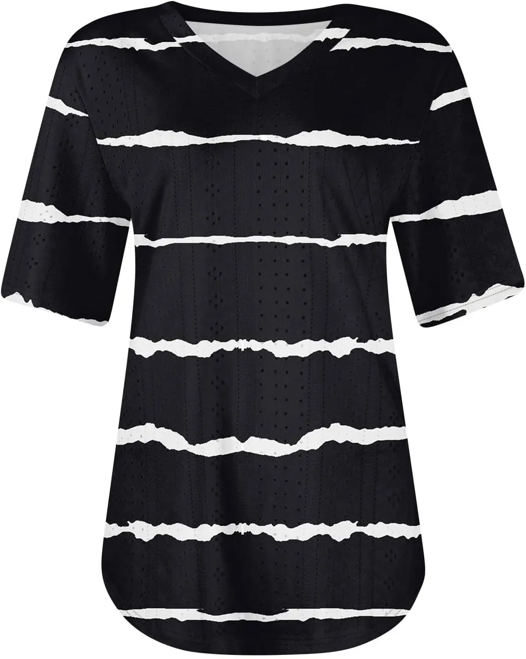 Womens V Neck Short Sleeve T Shirts 2025 Gradient Striped Print Casual Tops Loose Fit Basic Tees with Curved Hem
