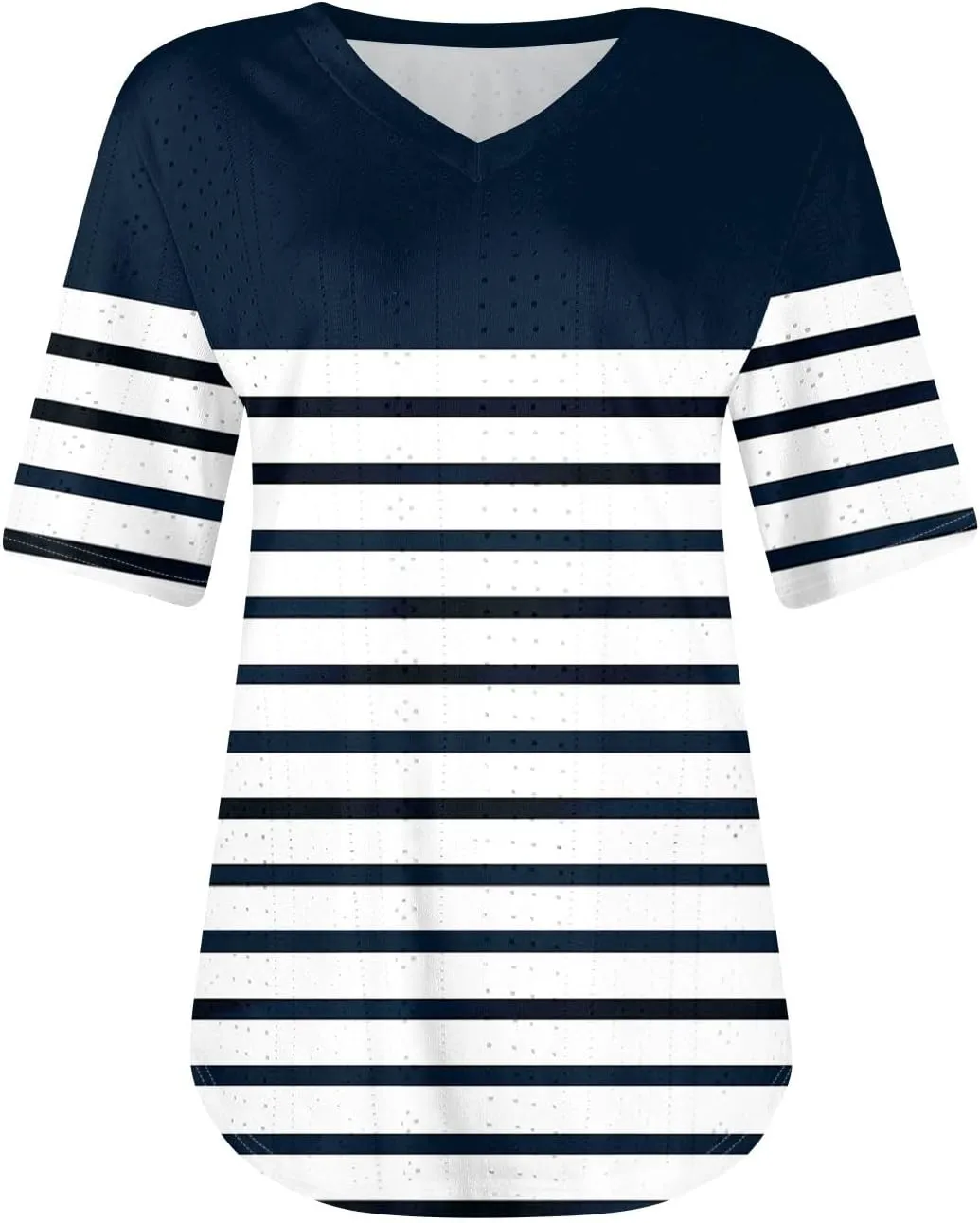 Womens V Neck Short Sleeve T Shirts 2025 Gradient Striped Print Casual Tops Loose Fit Basic Tees with Curved Hem