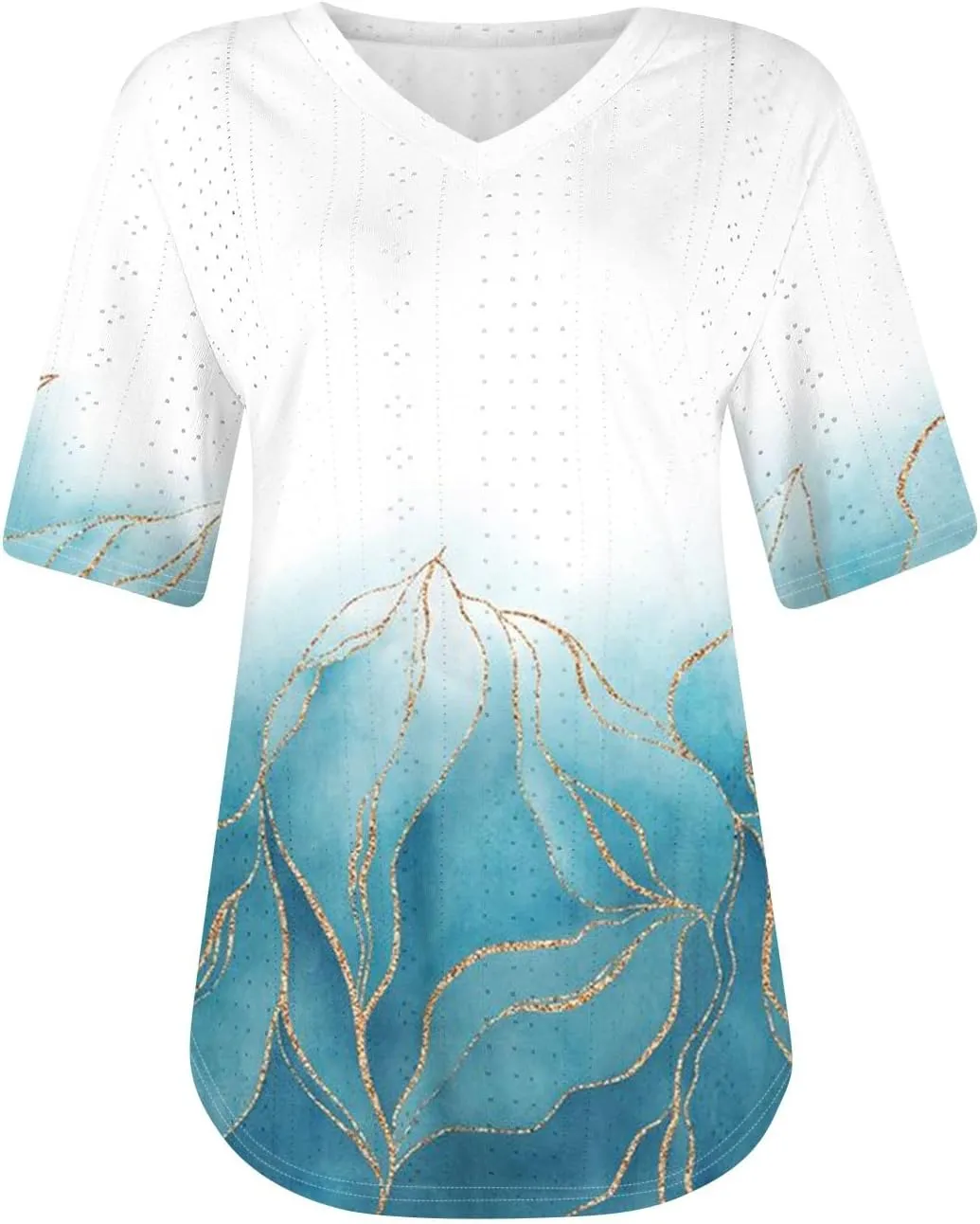 Womens V Neck Short Sleeve T Shirts 2025 Gradient Striped Print Casual Tops Loose Fit Basic Tees with Curved Hem