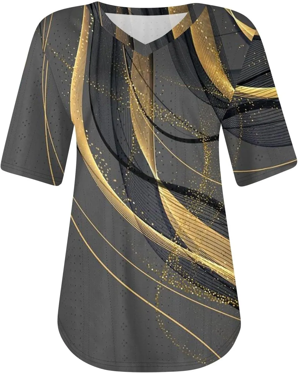 Womens V Neck Short Sleeve T Shirts 2025 Gradient Striped Print Casual Tops Loose Fit Basic Tees with Curved Hem