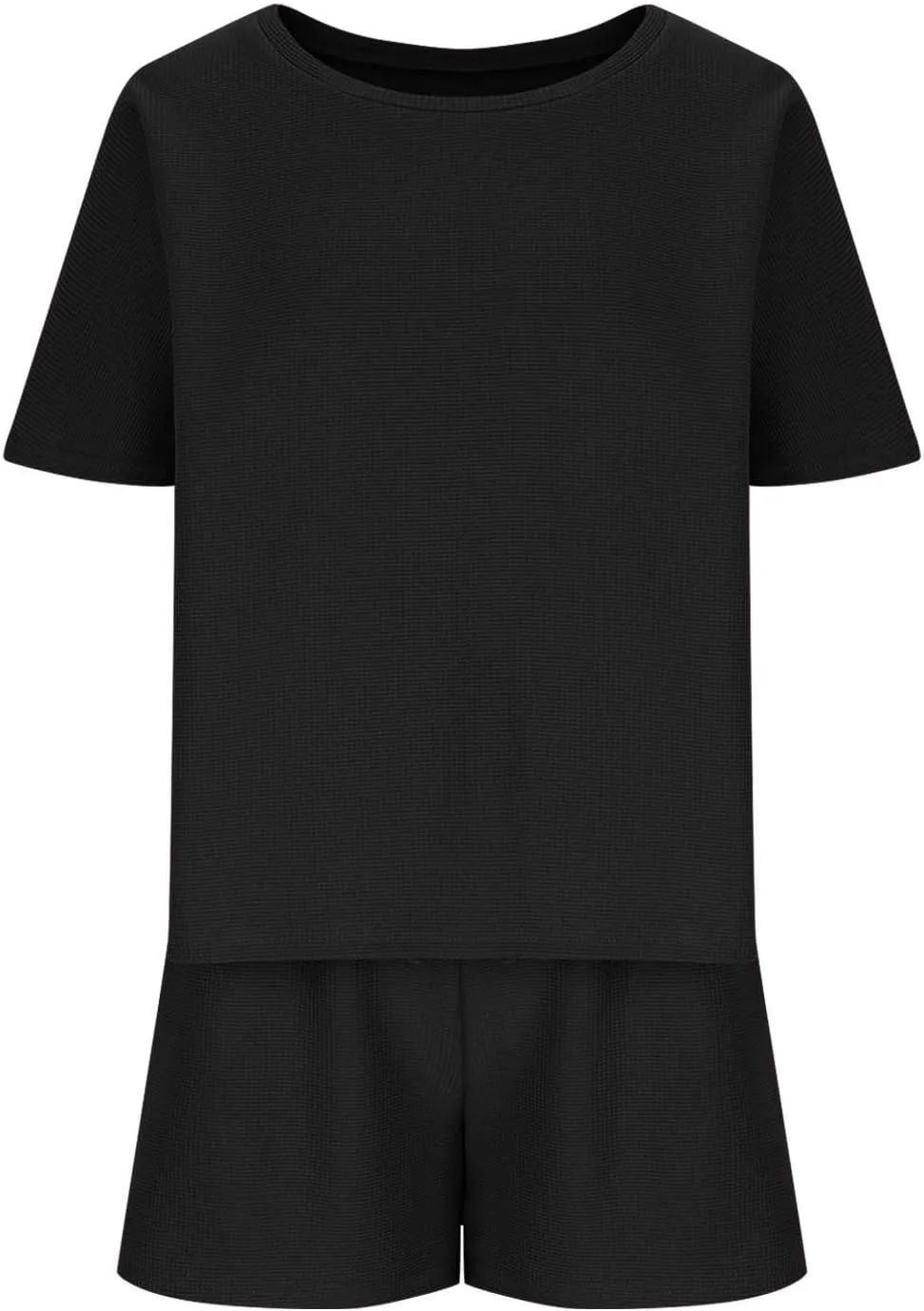 Womens Waffle Knit Pajama Sets Short Sleeve Top and Shorts Matching Lounge Set Loungewear Sweatsuit with Pockets