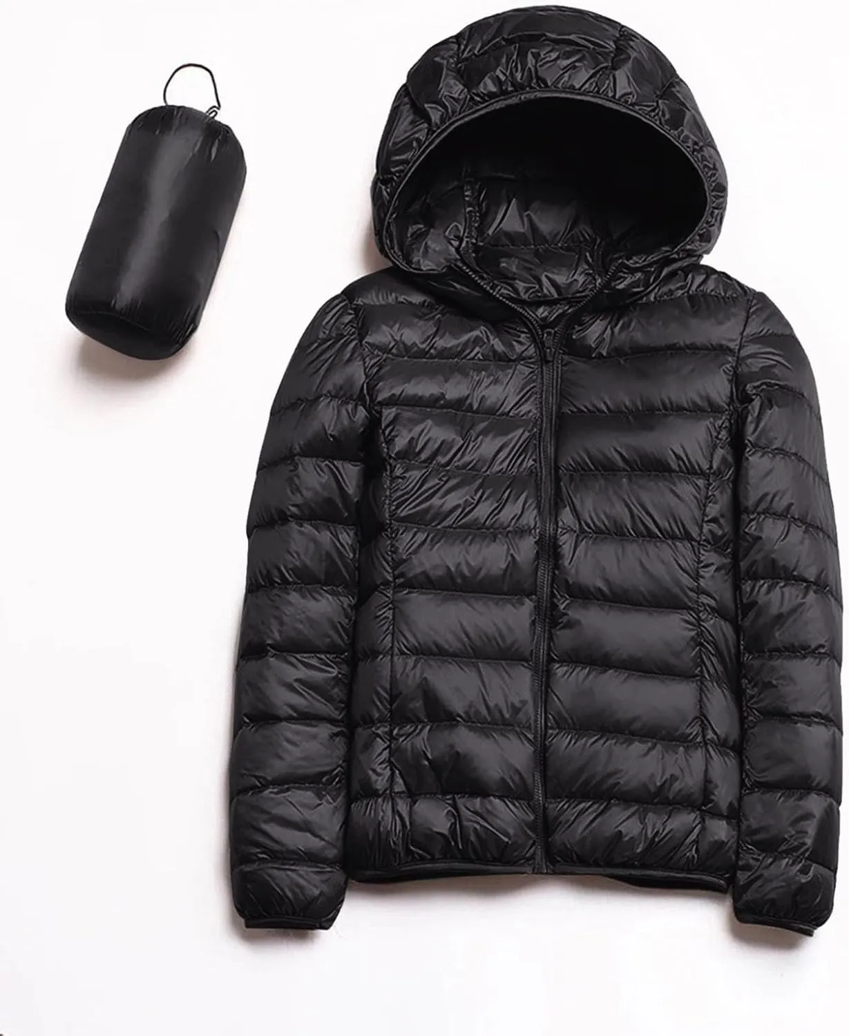Womens Warm Lightweight Puffer Jacket 2024 Fashion Winter Coats Casual Full Zip Hooded Outwear 2024 Long Sleeve Coat