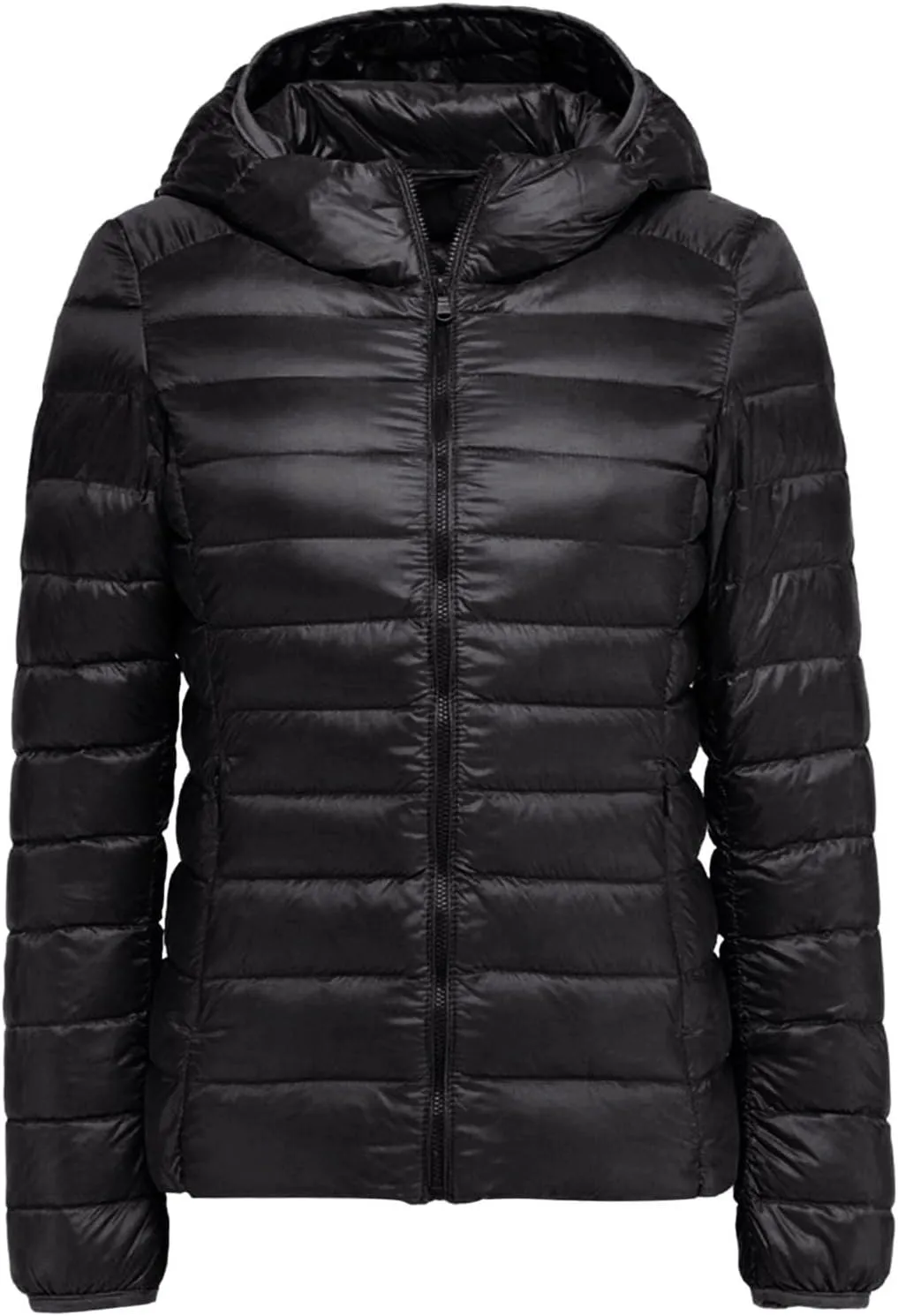 Womens Warm Lightweight Puffer Jacket 2024 Fashion Winter Coats Casual Full Zip Hooded Outwear 2024 Long Sleeve Coat