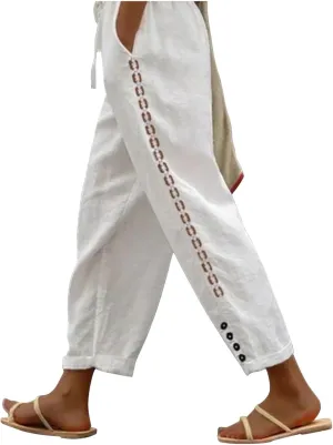 Womens Wide Leg Lounge Pants Cotton Solid Color Drawstring Waist Pants High Rise Drawstring Pants Trendy Capri Pants