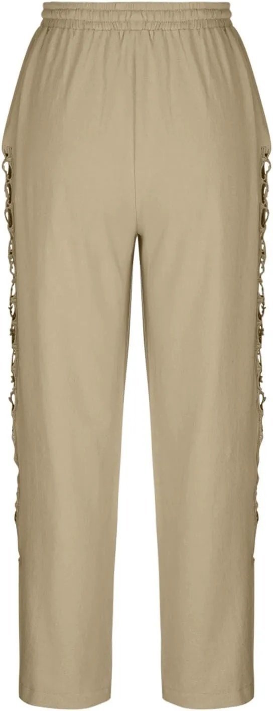 Womens Wide Leg Lounge Pants Cotton Solid Color Drawstring Waist Pants High Rise Drawstring Pants Trendy Capri Pants