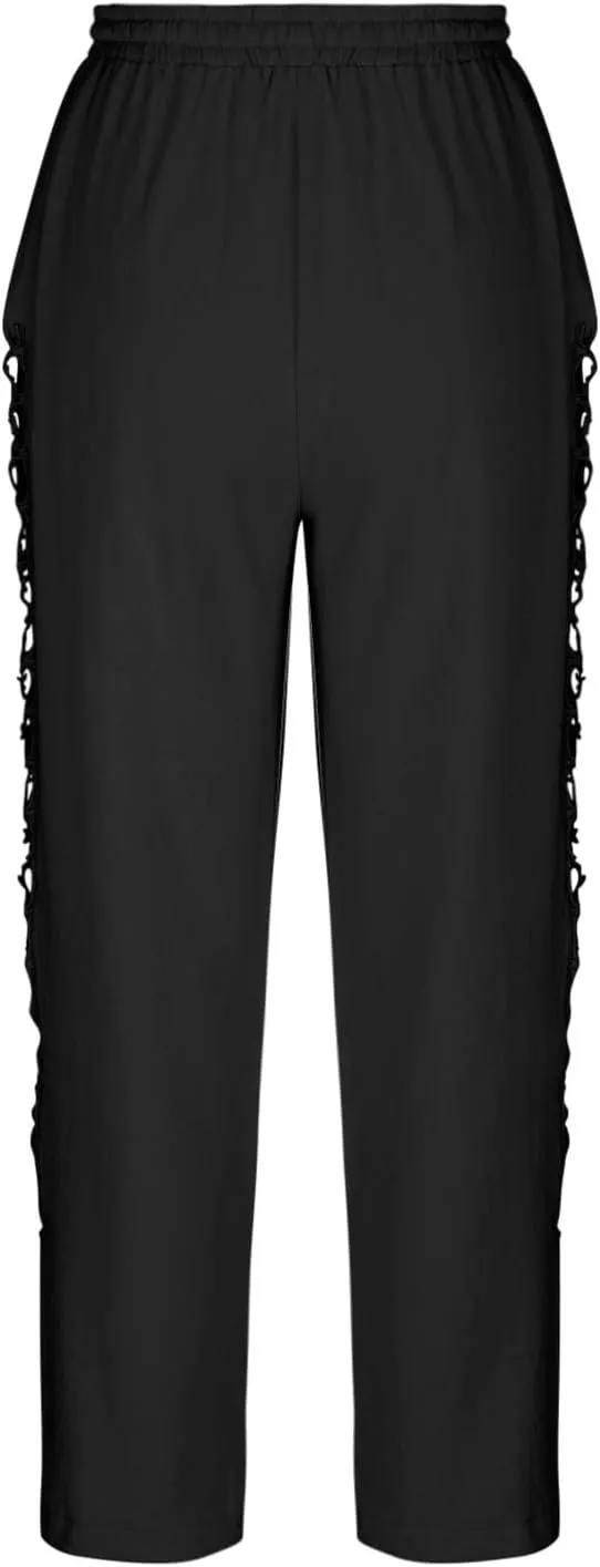 Womens Wide Leg Lounge Pants Cotton Solid Color Drawstring Waist Pants High Rise Drawstring Pants Trendy Capri Pants