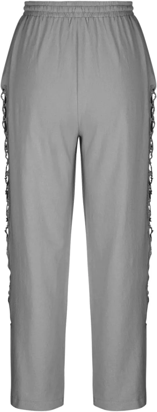 Womens Wide Leg Lounge Pants Cotton Solid Color Drawstring Waist Pants High Rise Drawstring Pants Trendy Capri Pants