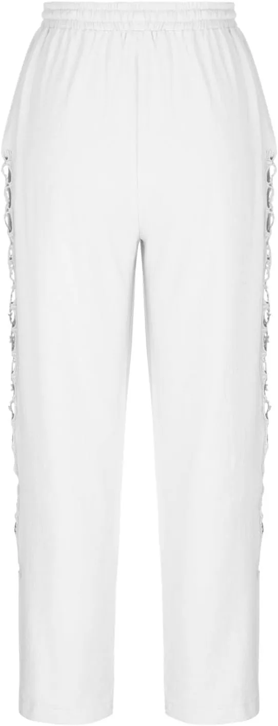Womens Wide Leg Lounge Pants Cotton Solid Color Drawstring Waist Pants High Rise Drawstring Pants Trendy Capri Pants
