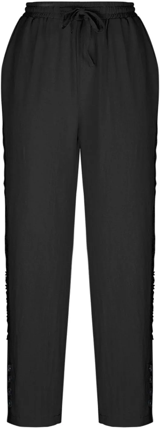 Womens Wide Leg Lounge Pants Cotton Solid Color Drawstring Waist Pants High Rise Drawstring Pants Trendy Capri Pants