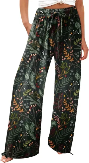 Women's Wide Leg Pants Womens Cotton Casual Loose Pants Comfy Work Pants with Pockets Elastic High Waist Paper Bag