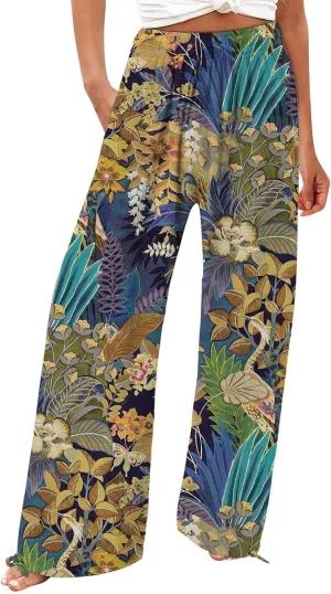 Women's Wide Leg Pants Womens Cotton Casual Loose Pants Comfy Work Pants with Pockets Elastic High Waist Paper Bag
