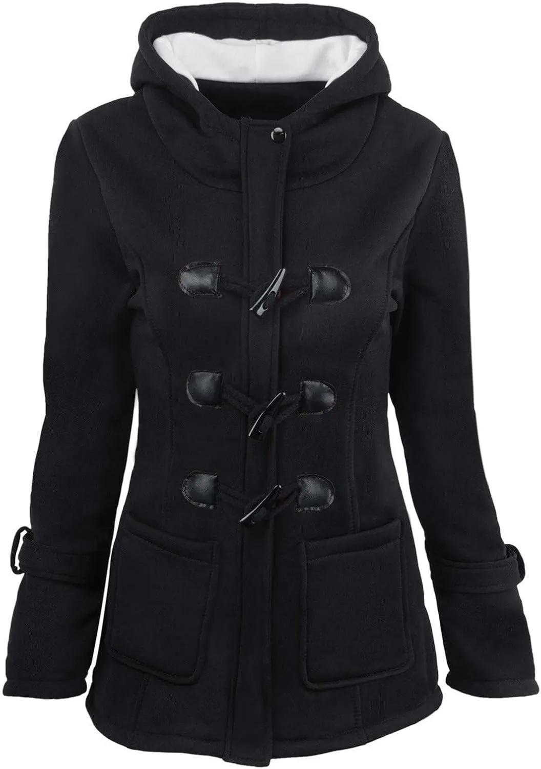 Womens Winter Coats Sherpa Lined Hoodie Jackets Horn Buttons Jacket Fleece Thicken Coat with Hood