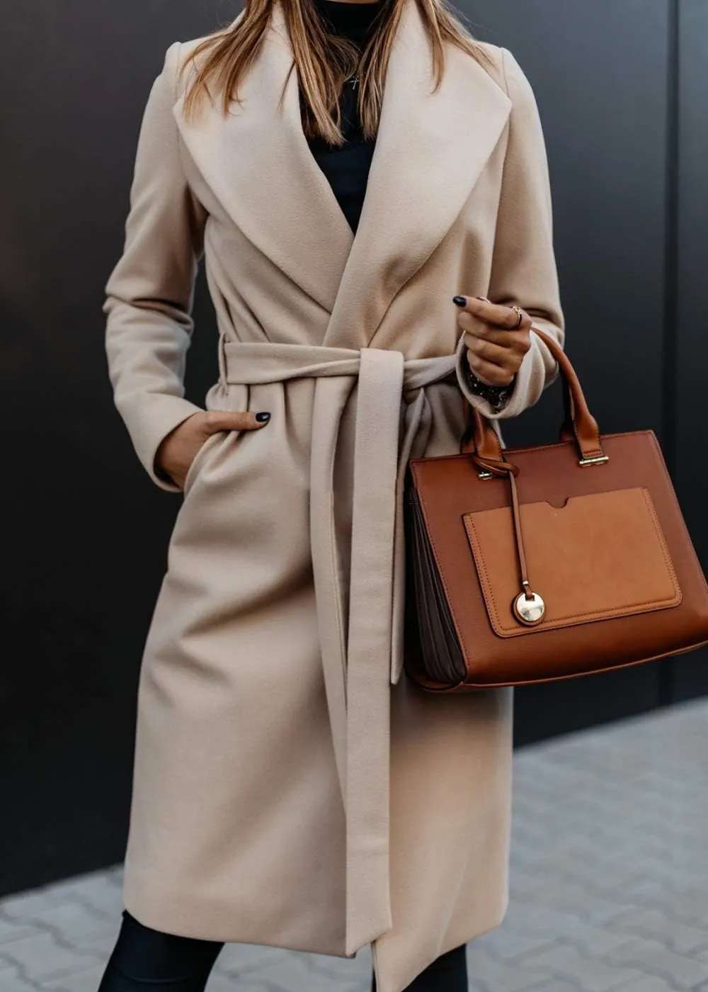 Womens Winter Elegant Pea Coat Open Front Wool Blend Trenchcoat Outerwear