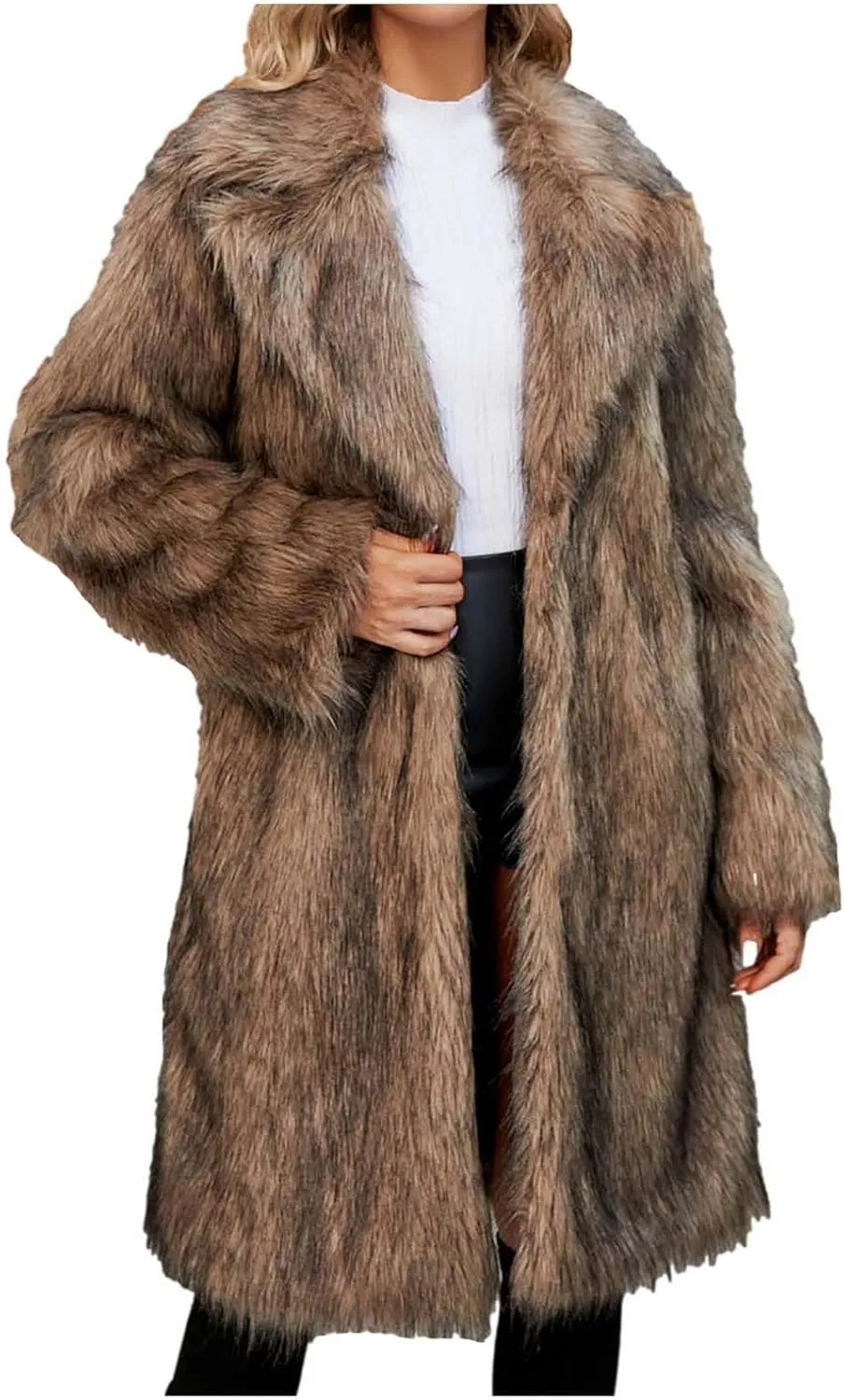 Women's Winter Faux Fur Coats Fuzzy Luxury Faux Fur Mid-Length Jacket Fluffy Thicken Long Sleeve Open Front Cardigan