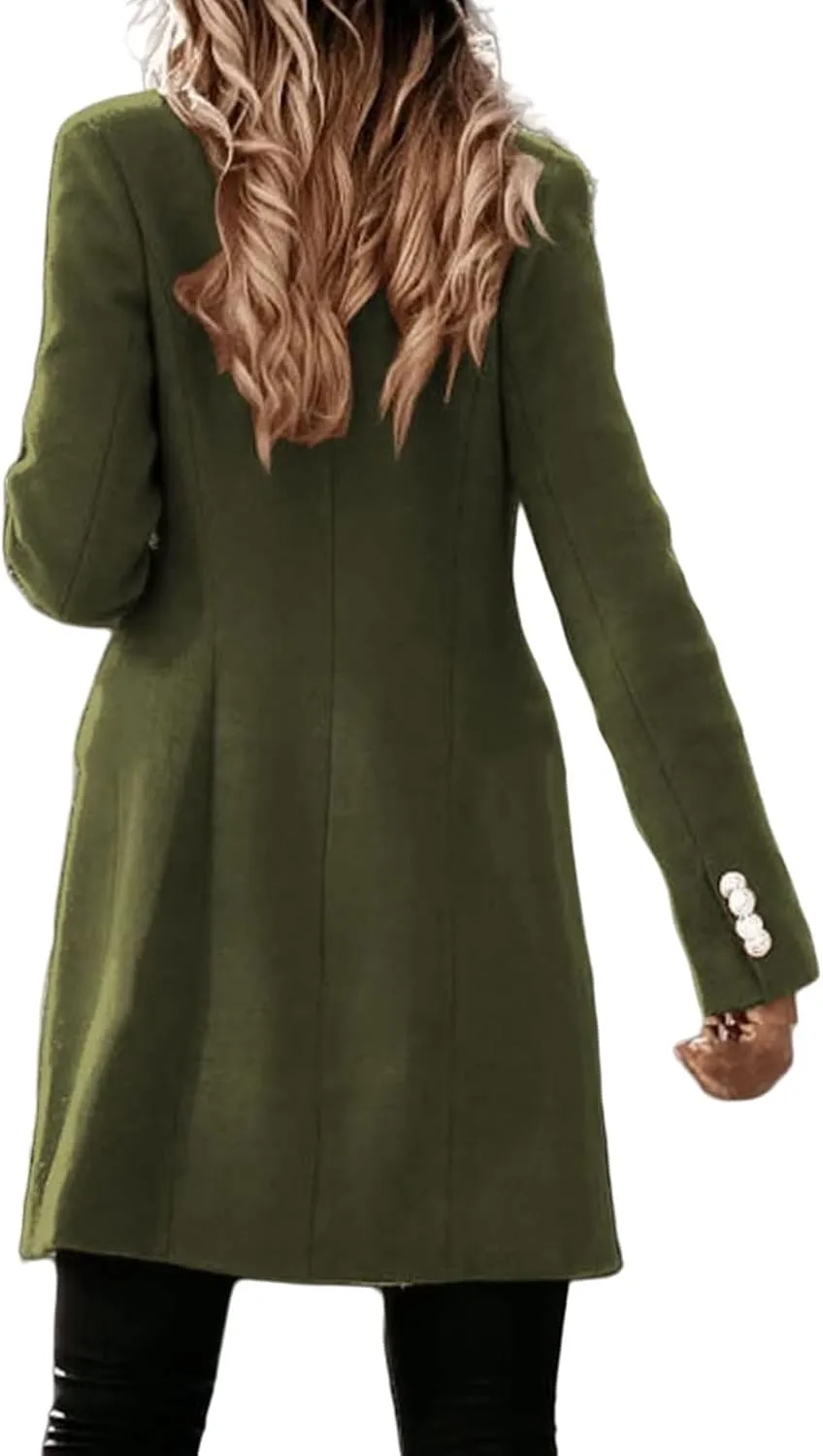 Womens Winter Jacket Coats Notched Lapel Collar Double-Breasted Wool Blend Pea Coat Fashion Comfy Warm Trench Coat