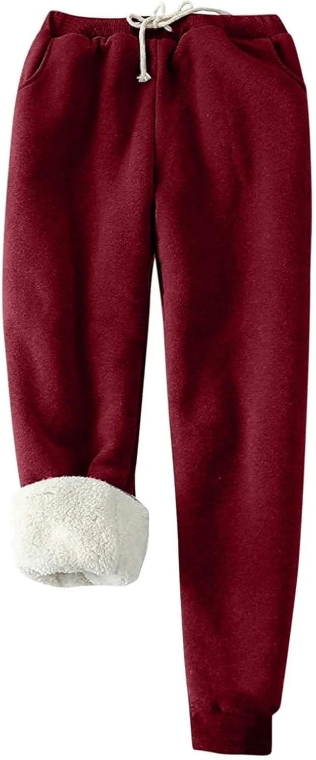 Women's Winter Warm Fleece Joggers Pants Thicken Sherpa Lined Athletic Active Sweatpants with Pockets Fashion Outfits