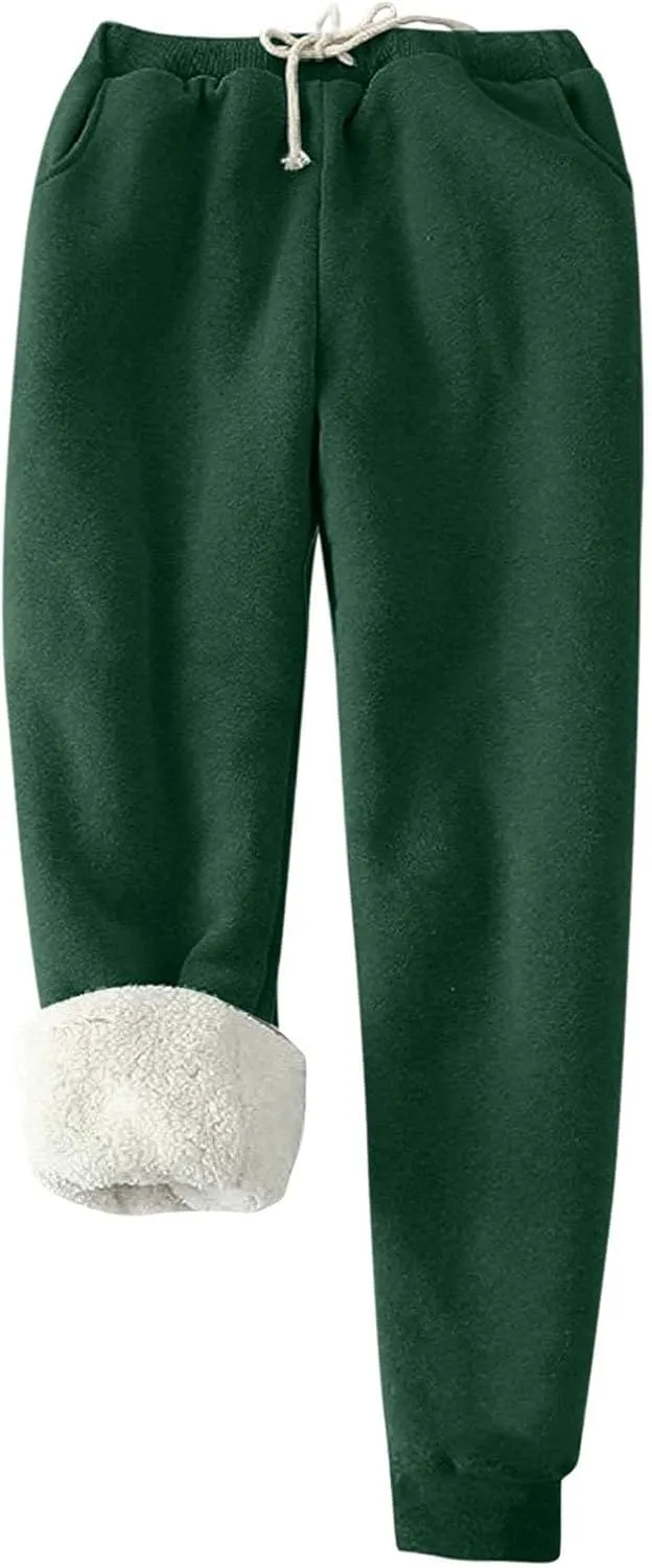 Women's Winter Warm Fleece Joggers Pants Thicken Sherpa Lined Athletic Active Sweatpants with Pockets Fashion Outfits