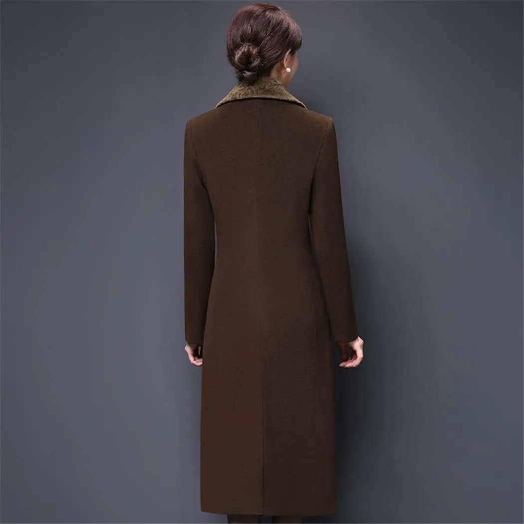Women's Wool Blend Coat with Cashmere Collar Autumn Winter Office Lady Outerwear
