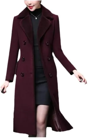 Women's Wool Blend Coat with Cashmere Collar Autumn Winter Office Lady Outerwear