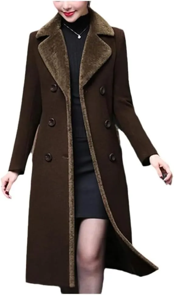 Women's Wool Blend Coat with Cashmere Collar Autumn Winter Office Lady Outerwear
