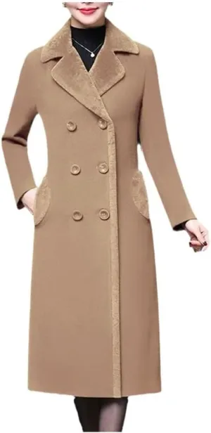Women's Wool Blend Coat with Cashmere Collar Autumn Winter Office Lady Outerwear