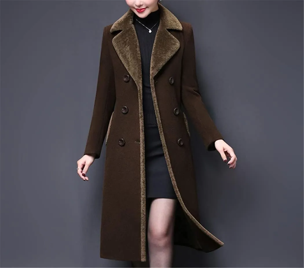 Women's Wool Blend Coat with Cashmere Collar Autumn Winter Office Lady Outerwear