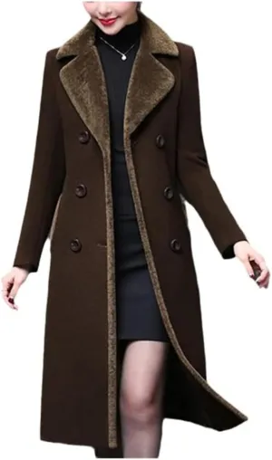 Women's Wool Blend Coat with Cashmere Collar Autumn Winter Office Lady Outerwear
