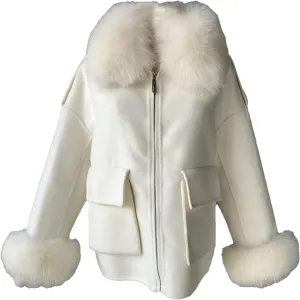 Women's Wool Blend Coat With Fur Cashmere Coat Solid Color Woolen Jacket