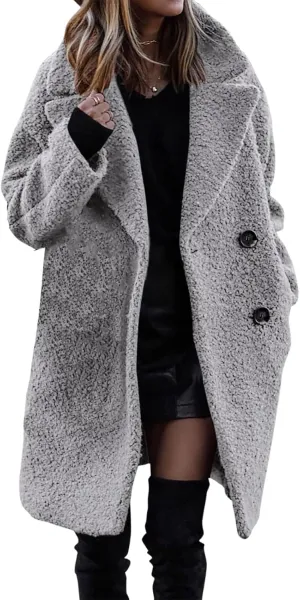 Womens Wool Coat Classic Double Breasted Lapel Collar Pea Coat Mid Long Winter Trench Jackets