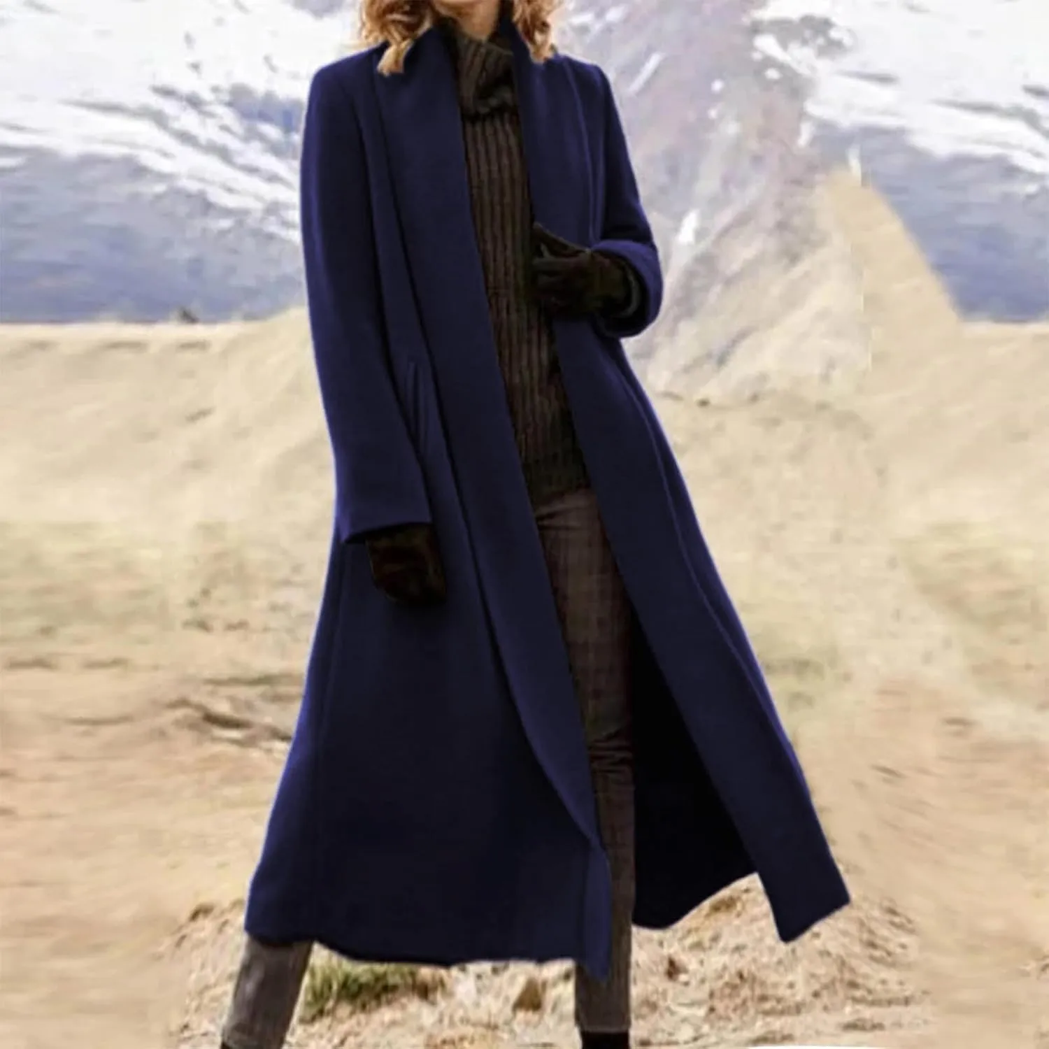 Women's Wool Pea Coat Elegant Open Front Cardigan Sweaters 2024 Fall Winter Trendy Plus Size Long Overcoat w/Pockets