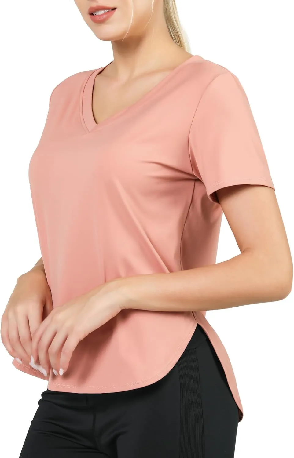 Women's Workout Tops Athletic Running Hiking Yoga Shirts V Neck Quick Dry Moisture Wicking Lightweight Breathable Activewear