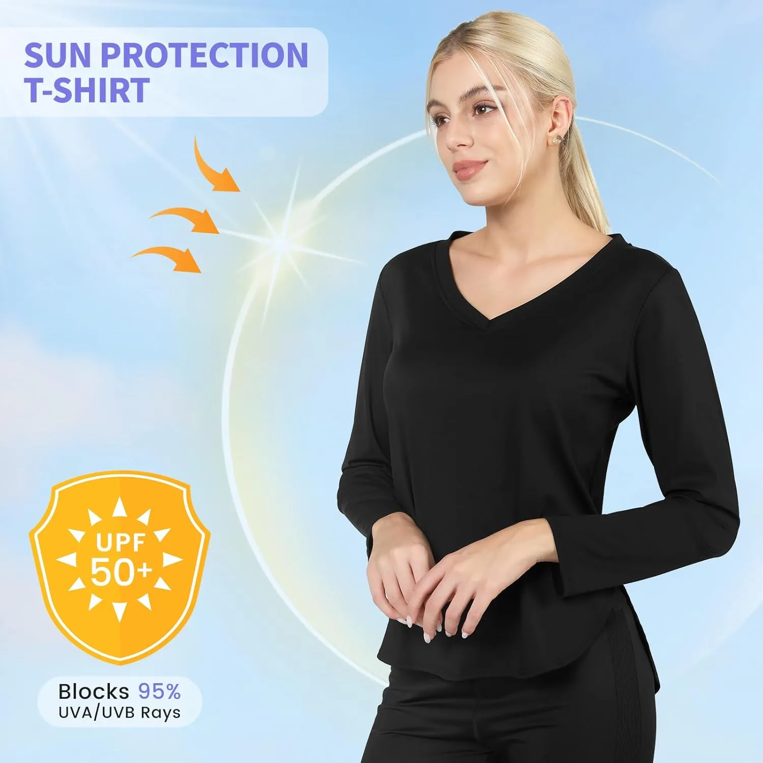 Women's Workout Tops Athletic Running Hiking Yoga Shirts V Neck Quick Dry Moisture Wicking Lightweight Breathable Activewear