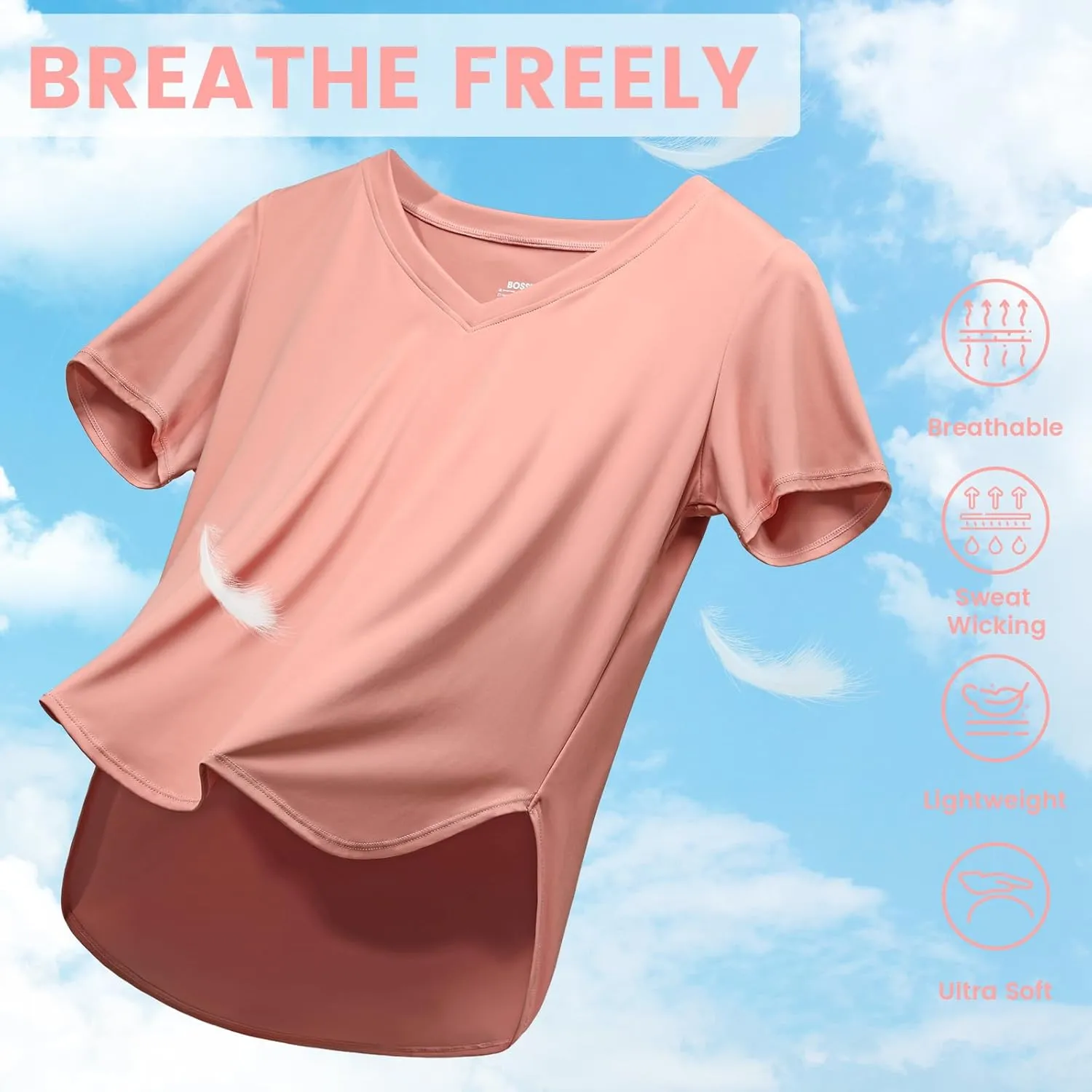Women's Workout Tops Athletic Running Hiking Yoga Shirts V Neck Quick Dry Moisture Wicking Lightweight Breathable Activewear
