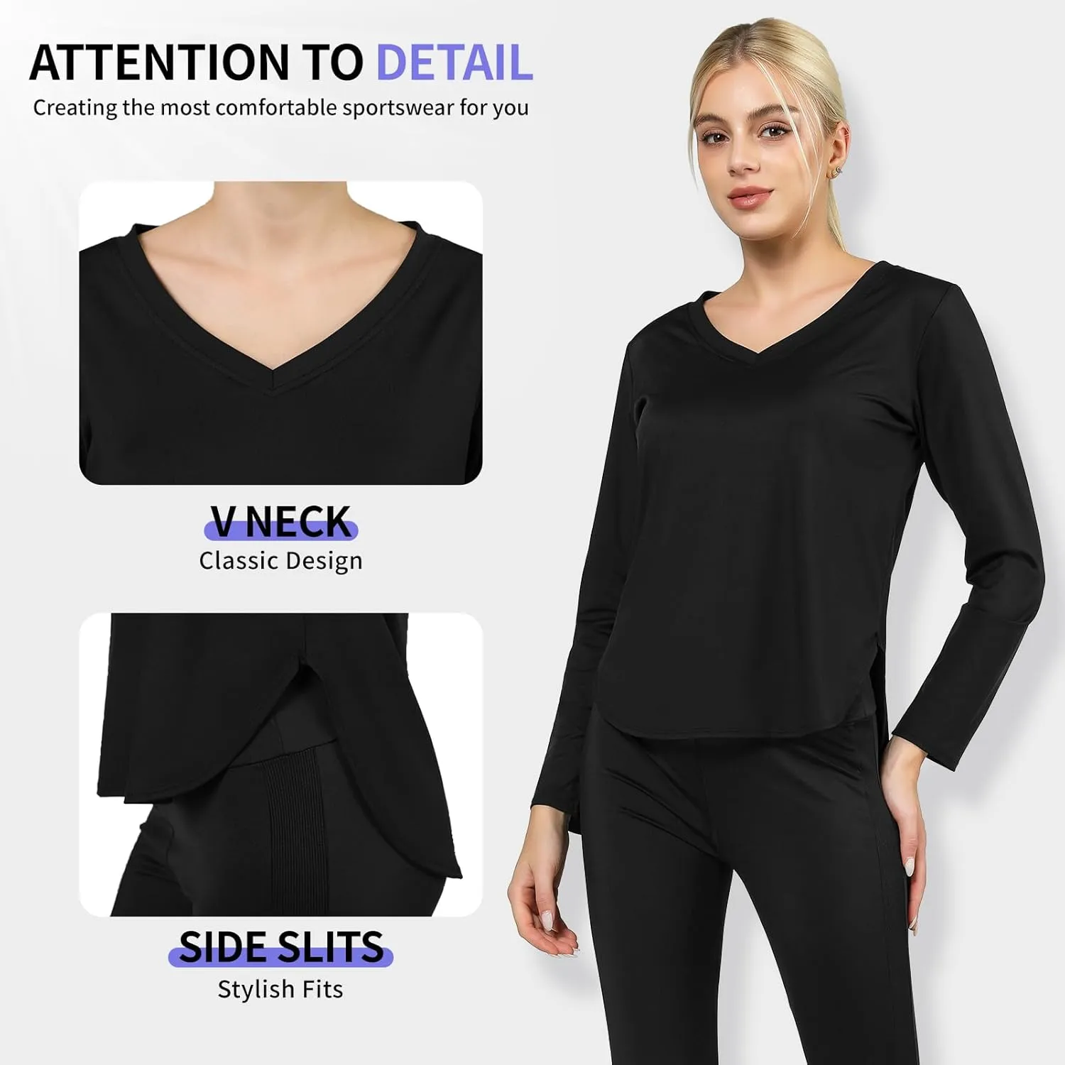 Women's Workout Tops Athletic Running Hiking Yoga Shirts V Neck Quick Dry Moisture Wicking Lightweight Breathable Activewear