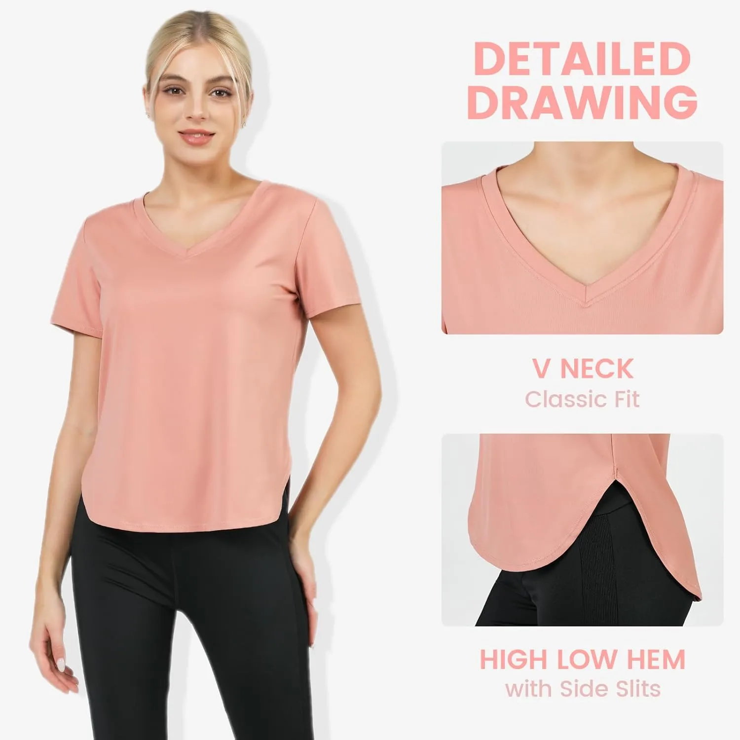 Women's Workout Tops Athletic Running Hiking Yoga Shirts V Neck Quick Dry Moisture Wicking Lightweight Breathable Activewear