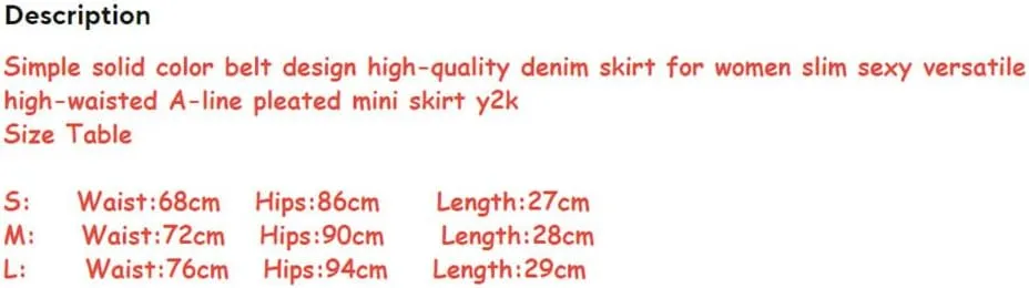 Women's Y2K Low Waisted A Line Pleated Denim Mini Skirts Slim Sexy Denim Skirts with Belted