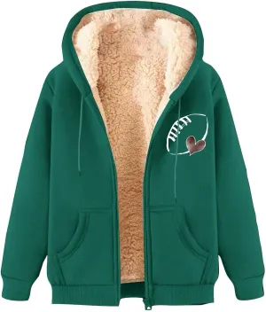 Womens Zip Up Hoodies Graphic Fleece Sherpa Lined Jacket Casual Long Sleeve Hooded Sweatshirt Fall Warm Winter Coat