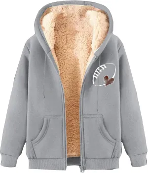 Womens Zip Up Hoodies Graphic Fleece Sherpa Lined Jacket Casual Long Sleeve Hooded Sweatshirt Fall Warm Winter Coat