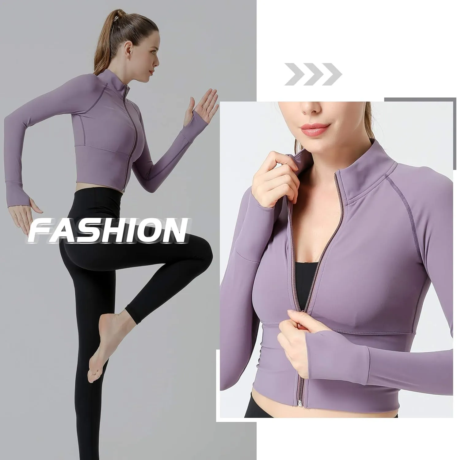 Women's Zip Up Lightweight Workout Athletic Crop Jacket Running Sports Yoga Cropped Top Seamless Fitted Activewear