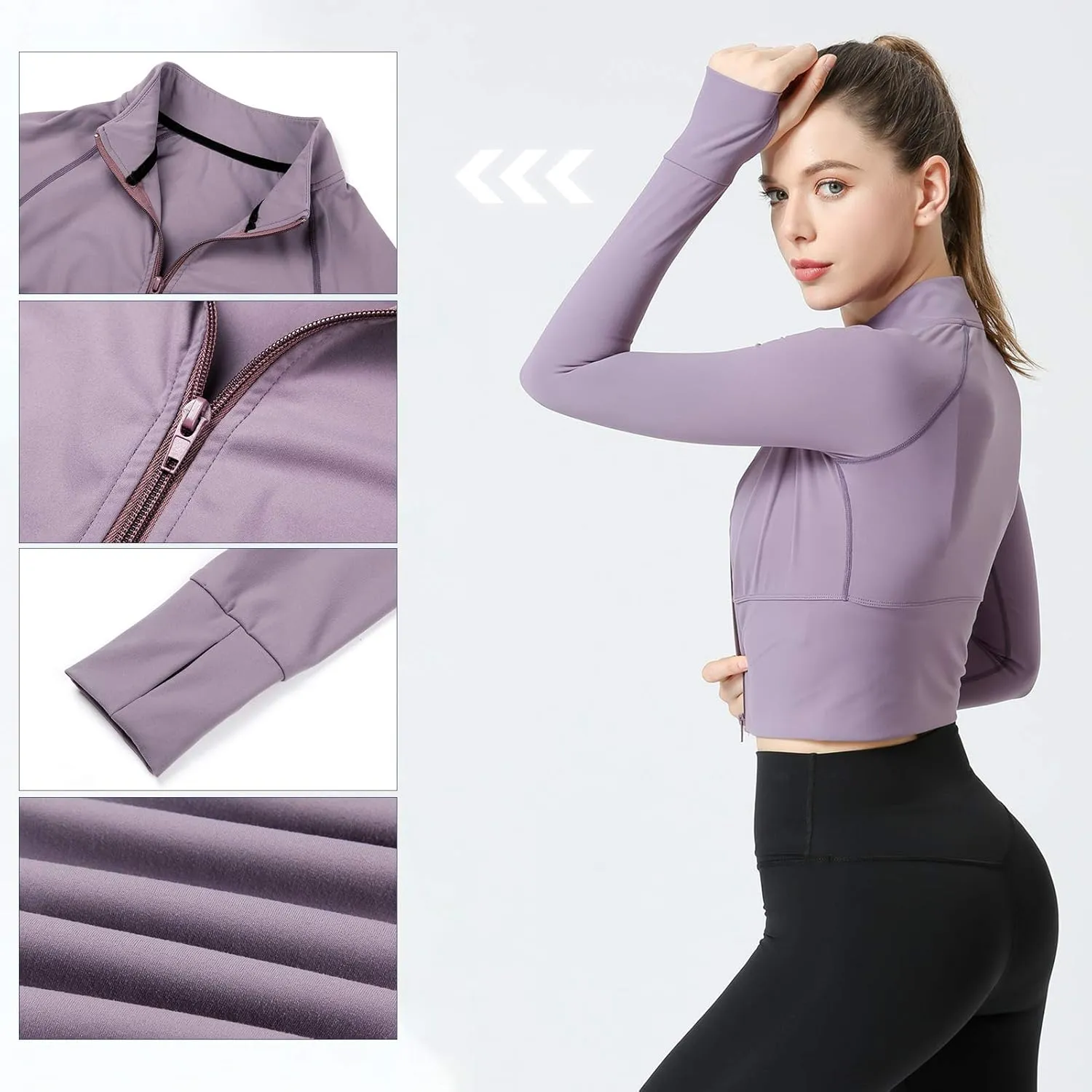Women's Zip Up Lightweight Workout Athletic Crop Jacket Running Sports Yoga Cropped Top Seamless Fitted Activewear