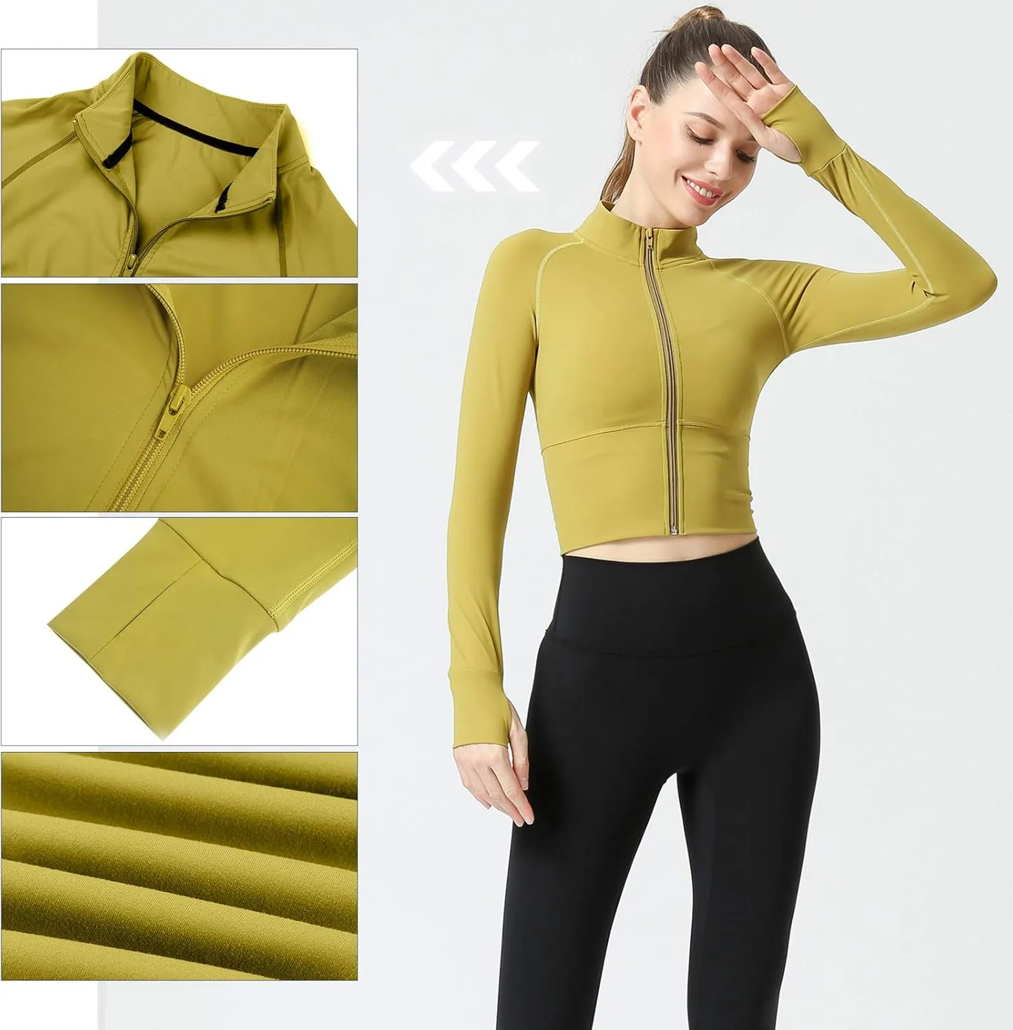 Women's Zip Up Lightweight Workout Athletic Crop Jacket Running Sports Yoga Cropped Top Seamless Fitted Activewear