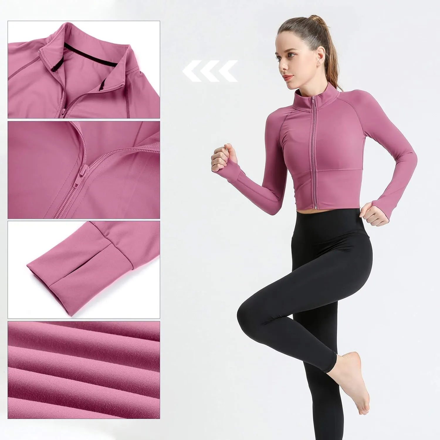 Women's Zip Up Lightweight Workout Athletic Crop Jacket Running Sports Yoga Cropped Top Seamless Fitted Activewear
