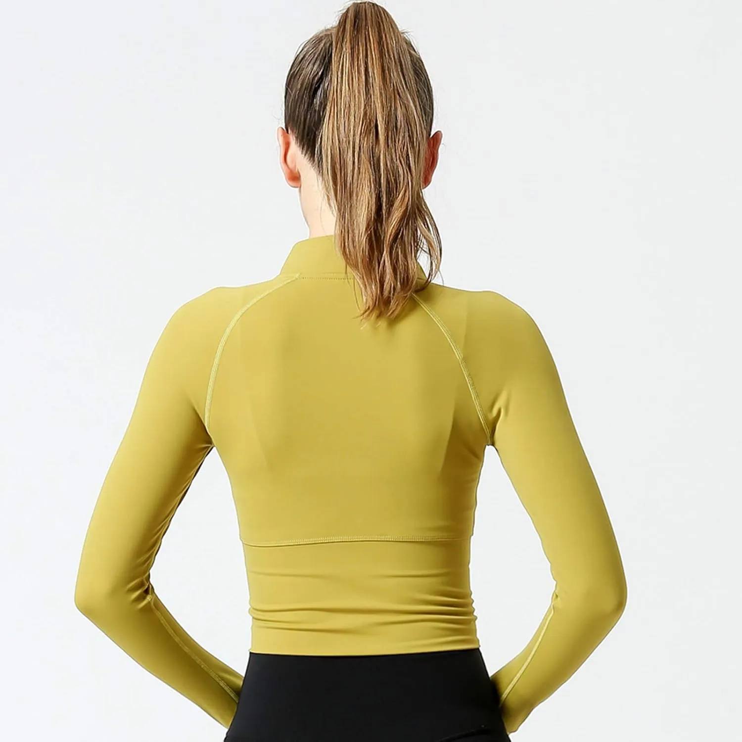 Women's Zip Up Lightweight Workout Athletic Crop Jacket Running Sports Yoga Cropped Top Seamless Fitted Activewear