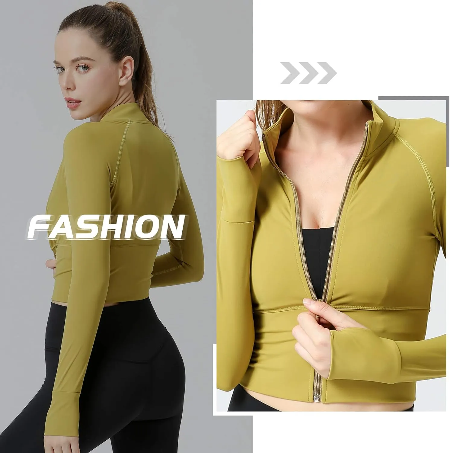Women's Zip Up Lightweight Workout Athletic Crop Jacket Running Sports Yoga Cropped Top Seamless Fitted Activewear