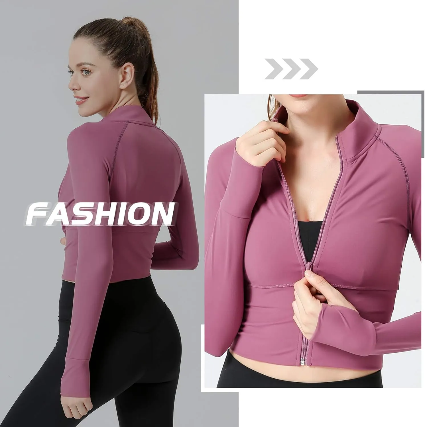 Women's Zip Up Lightweight Workout Athletic Crop Jacket Running Sports Yoga Cropped Top Seamless Fitted Activewear