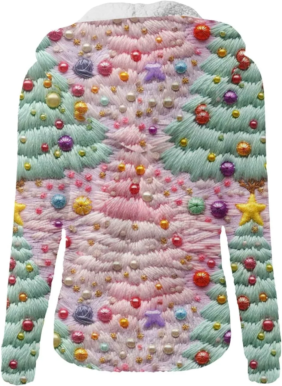 Womens's Winter Fleece Jackets Hood Funny Christmas Fashion Hoodies & Sweatshirts Zip Up Coat Outwear with Pocket