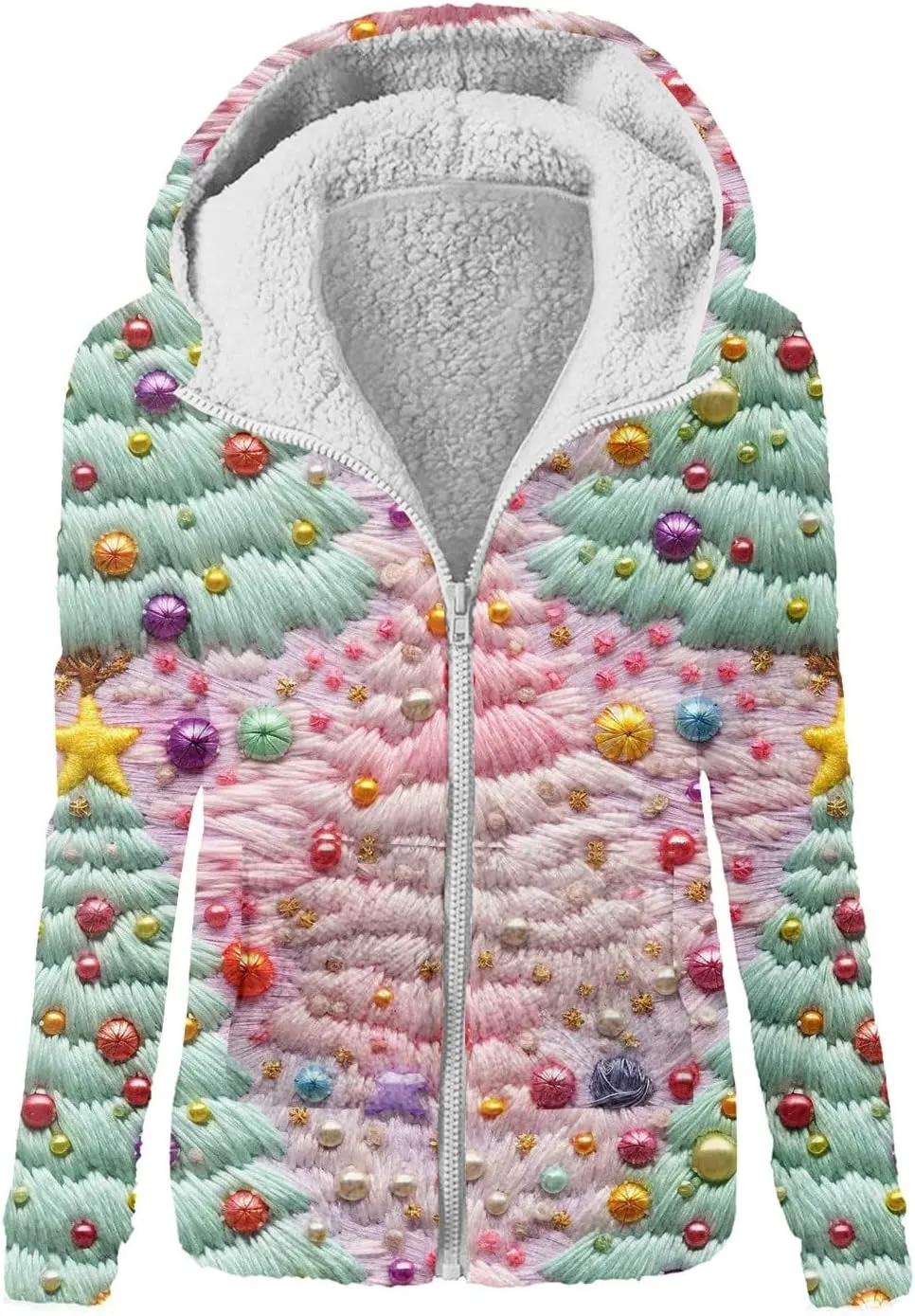 Womens's Winter Fleece Jackets Hood Funny Christmas Fashion Hoodies & Sweatshirts Zip Up Coat Outwear with Pocket