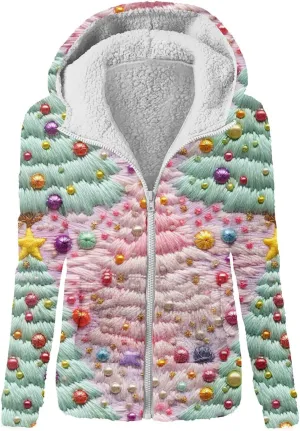 Womens's Winter Fleece Jackets Hood Funny Christmas Fashion Hoodies & Sweatshirts Zip Up Coat Outwear with Pocket